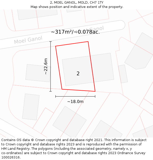 2, MOEL GANOL, MOLD, CH7 1TY: Plot and title map