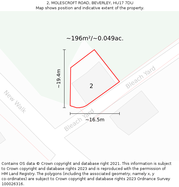 2, MOLESCROFT ROAD, BEVERLEY, HU17 7DU: Plot and title map