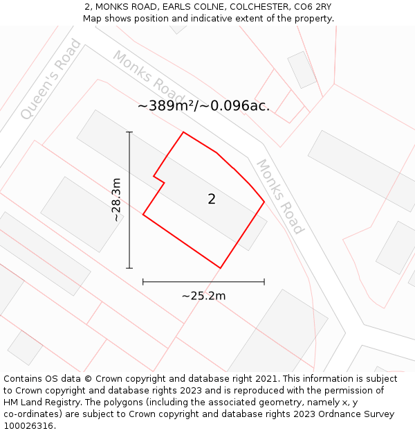 2, MONKS ROAD, EARLS COLNE, COLCHESTER, CO6 2RY: Plot and title map