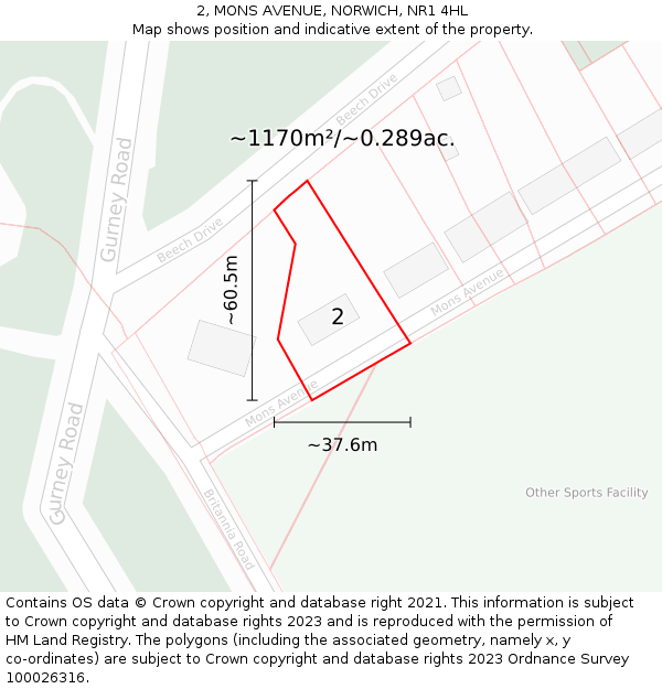 2, MONS AVENUE, NORWICH, NR1 4HL: Plot and title map