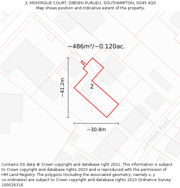 2, MONTAGUE COURT, DIBDEN PURLIEU, SOUTHAMPTON, SO45 4QS: Plot and title map