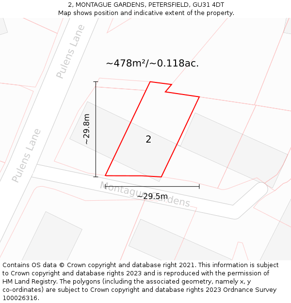 2, MONTAGUE GARDENS, PETERSFIELD, GU31 4DT: Plot and title map