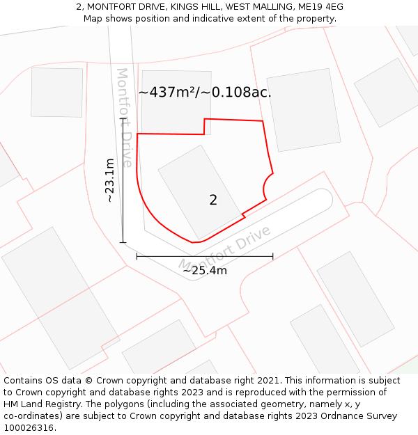 2, MONTFORT DRIVE, KINGS HILL, WEST MALLING, ME19 4EG: Plot and title map