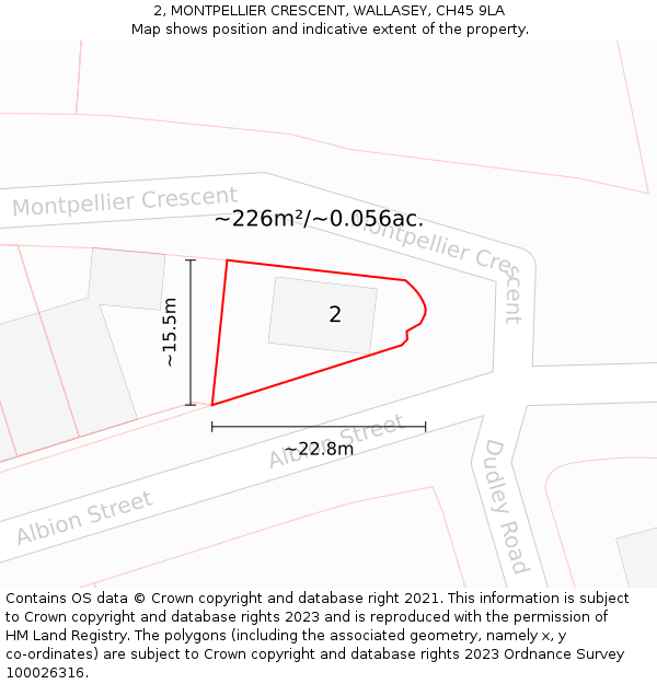 2, MONTPELLIER CRESCENT, WALLASEY, CH45 9LA: Plot and title map