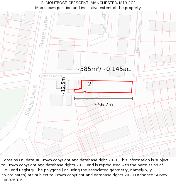 2, MONTROSE CRESCENT, MANCHESTER, M19 2GF: Plot and title map