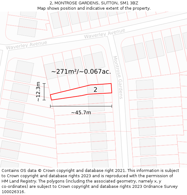 2, MONTROSE GARDENS, SUTTON, SM1 3BZ: Plot and title map