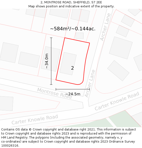 2, MONTROSE ROAD, SHEFFIELD, S7 2EE: Plot and title map
