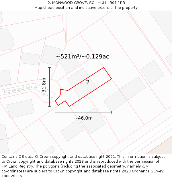 2, MONWOOD GROVE, SOLIHULL, B91 1PB: Plot and title map