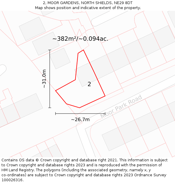 2, MOOR GARDENS, NORTH SHIELDS, NE29 8DT: Plot and title map