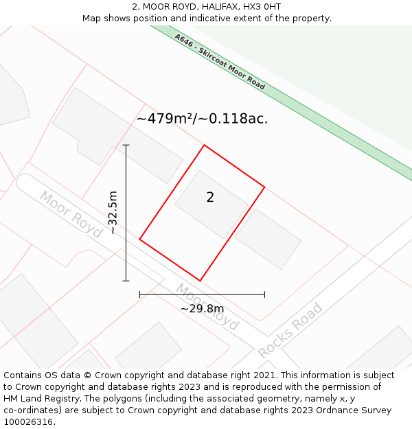 2, MOOR ROYD, HALIFAX, HX3 0HT: Plot and title map