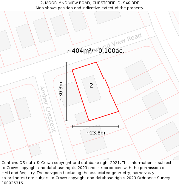 2, MOORLAND VIEW ROAD, CHESTERFIELD, S40 3DE: Plot and title map