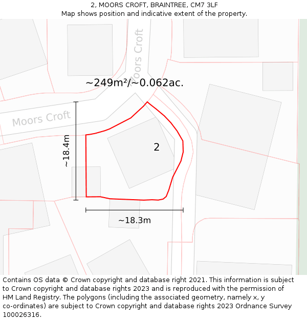 2, MOORS CROFT, BRAINTREE, CM7 3LF: Plot and title map