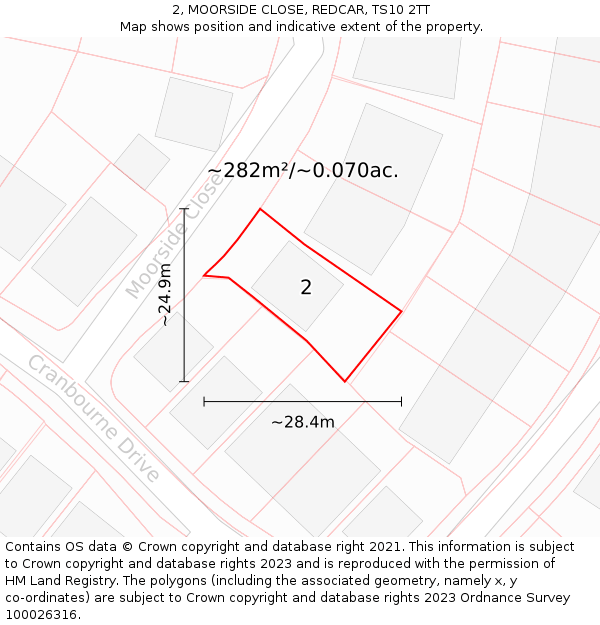 2, MOORSIDE CLOSE, REDCAR, TS10 2TT: Plot and title map