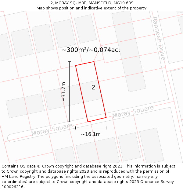 2, MORAY SQUARE, MANSFIELD, NG19 6RS: Plot and title map