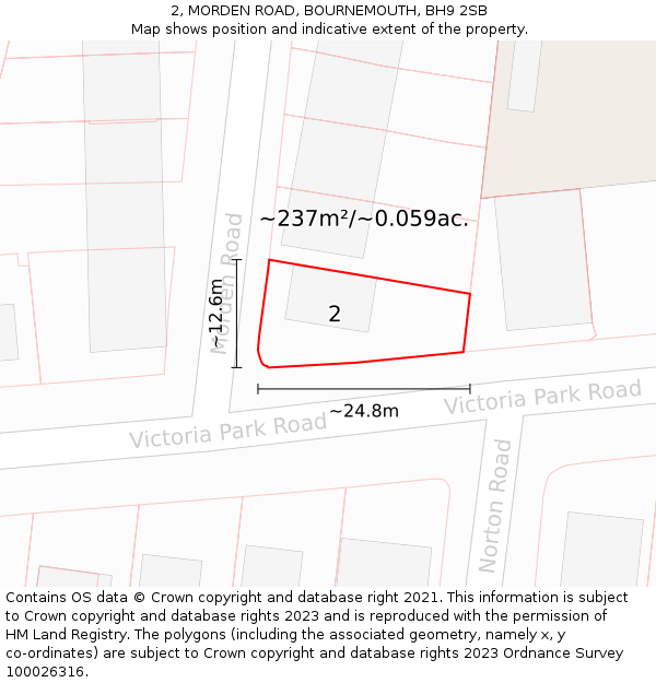 2, MORDEN ROAD, BOURNEMOUTH, BH9 2SB: Plot and title map