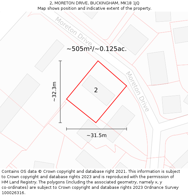 2, MORETON DRIVE, BUCKINGHAM, MK18 1JQ: Plot and title map