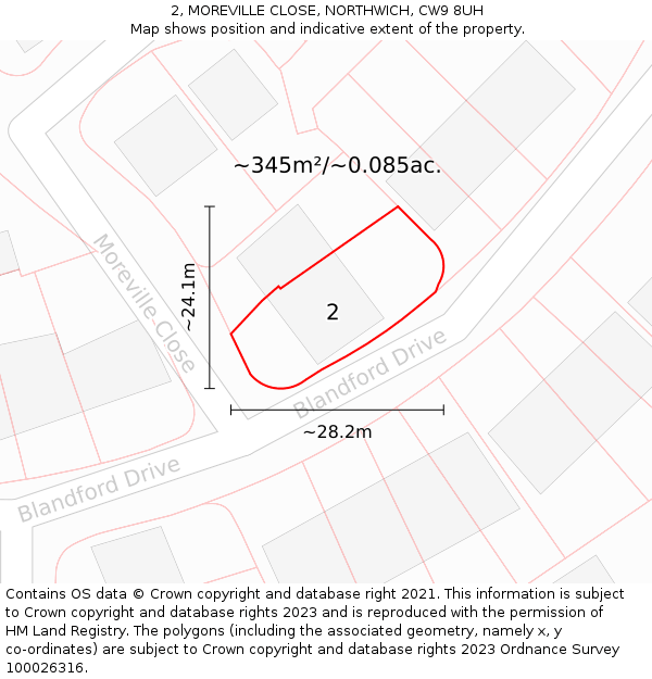 2, MOREVILLE CLOSE, NORTHWICH, CW9 8UH: Plot and title map