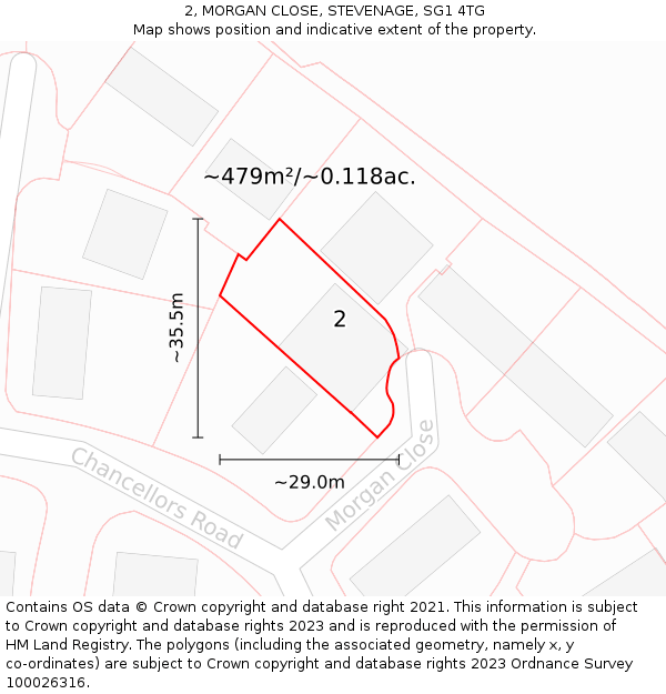 2, MORGAN CLOSE, STEVENAGE, SG1 4TG: Plot and title map