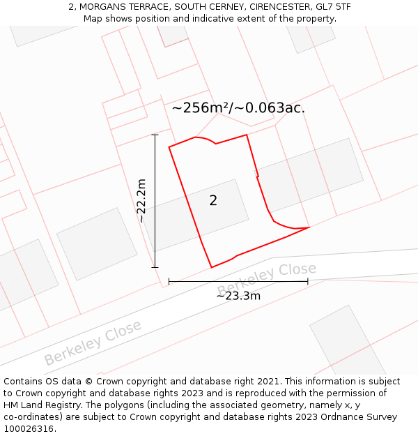 2, MORGANS TERRACE, SOUTH CERNEY, CIRENCESTER, GL7 5TF: Plot and title map