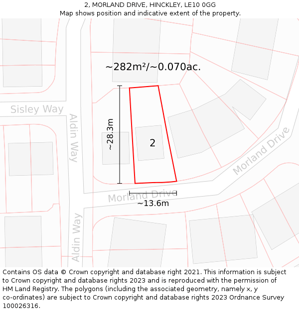 2, MORLAND DRIVE, HINCKLEY, LE10 0GG: Plot and title map