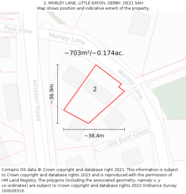 2, MORLEY LANE, LITTLE EATON, DERBY, DE21 5AH: Plot and title map