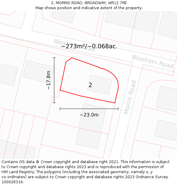 2, MORRIS ROAD, BROADWAY, WR12 7RE: Plot and title map