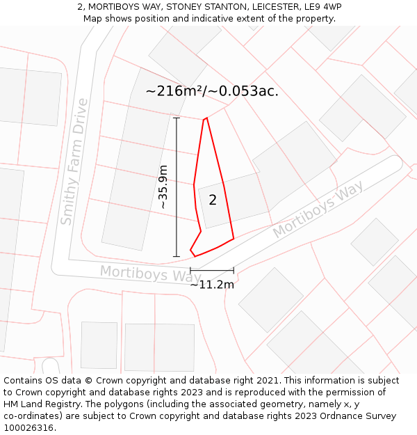 2, MORTIBOYS WAY, STONEY STANTON, LEICESTER, LE9 4WP: Plot and title map