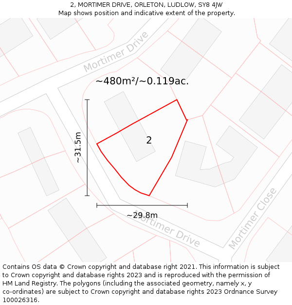 2, MORTIMER DRIVE, ORLETON, LUDLOW, SY8 4JW: Plot and title map