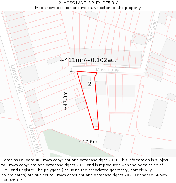 2, MOSS LANE, RIPLEY, DE5 3LY: Plot and title map