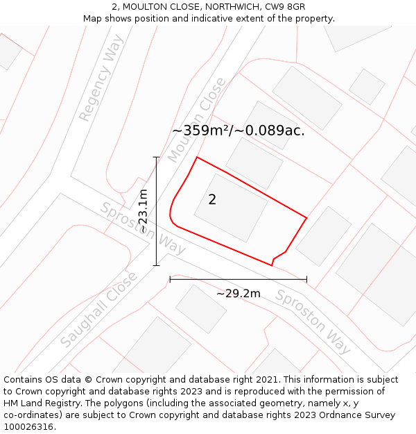 2, MOULTON CLOSE, NORTHWICH, CW9 8GR: Plot and title map