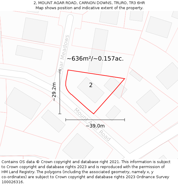 2, MOUNT AGAR ROAD, CARNON DOWNS, TRURO, TR3 6HR: Plot and title map