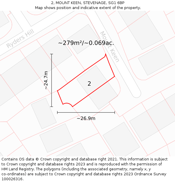 2, MOUNT KEEN, STEVENAGE, SG1 6BP: Plot and title map