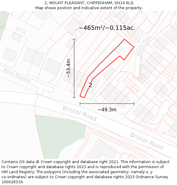 2, MOUNT PLEASANT, CHIPPENHAM, SN14 6LQ: Plot and title map