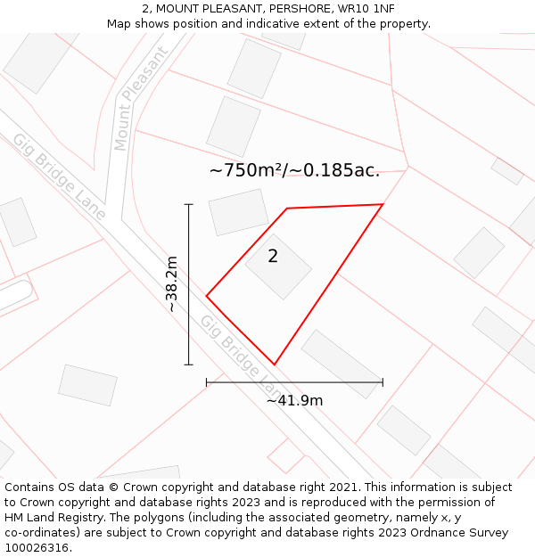 2, MOUNT PLEASANT, PERSHORE, WR10 1NF: Plot and title map