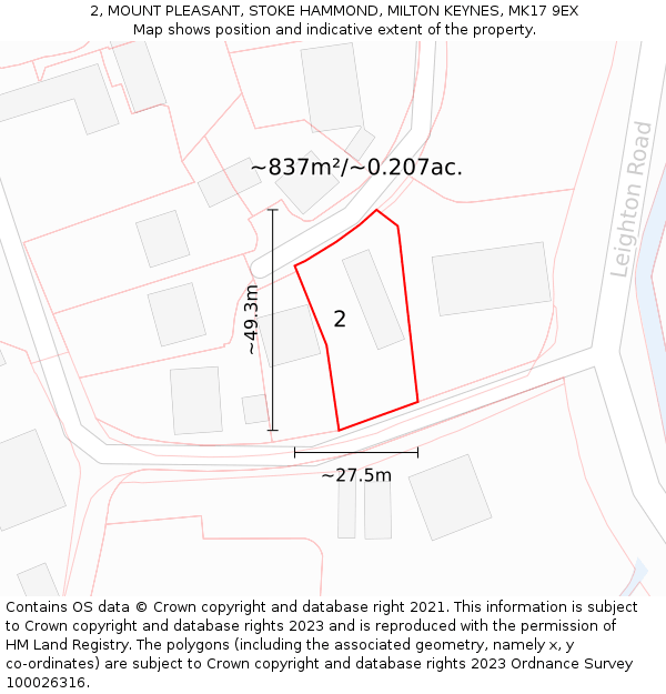 2, MOUNT PLEASANT, STOKE HAMMOND, MILTON KEYNES, MK17 9EX: Plot and title map