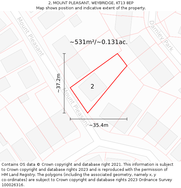 2, MOUNT PLEASANT, WEYBRIDGE, KT13 8EP: Plot and title map