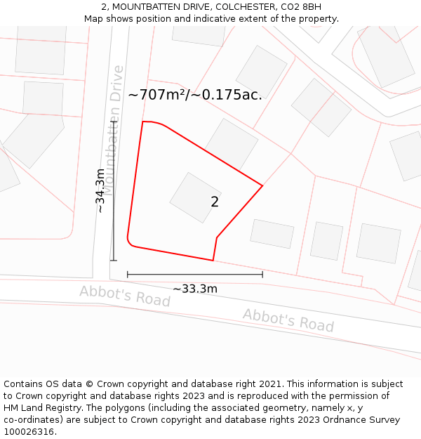 2, MOUNTBATTEN DRIVE, COLCHESTER, CO2 8BH: Plot and title map