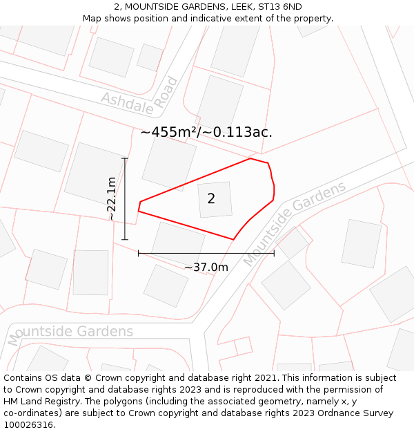 2, MOUNTSIDE GARDENS, LEEK, ST13 6ND: Plot and title map