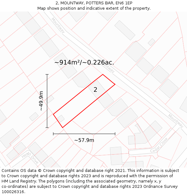 2, MOUNTWAY, POTTERS BAR, EN6 1EP: Plot and title map