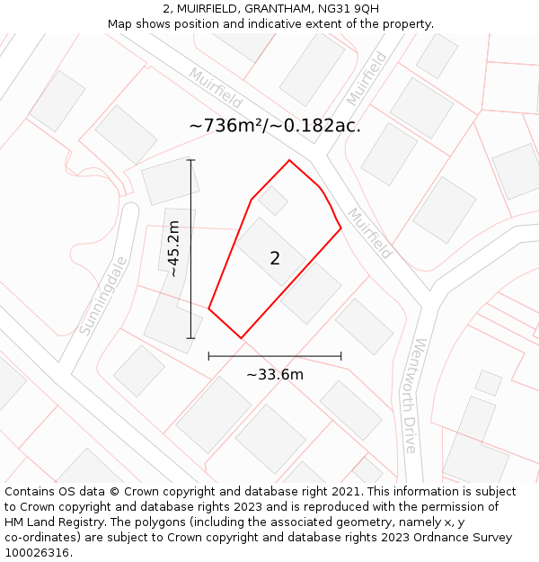 2, MUIRFIELD, GRANTHAM, NG31 9QH: Plot and title map