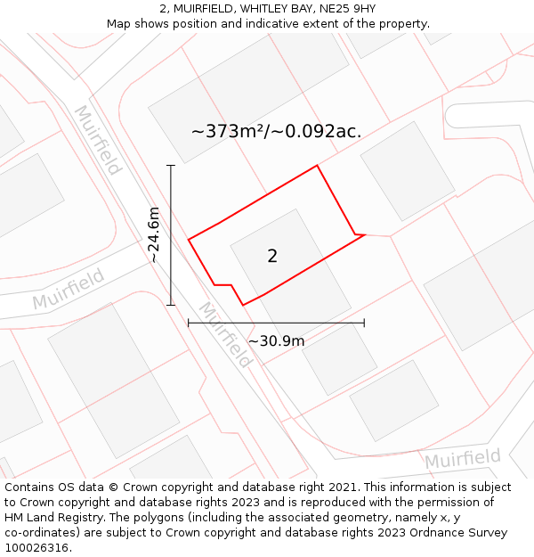 2, MUIRFIELD, WHITLEY BAY, NE25 9HY: Plot and title map