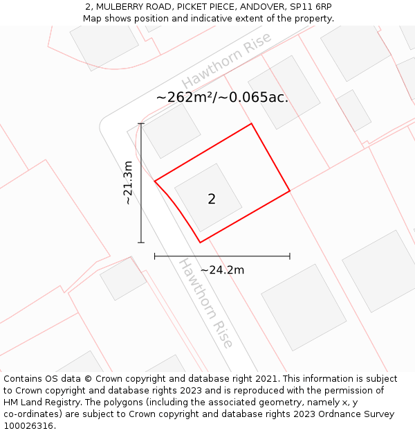 2, MULBERRY ROAD, PICKET PIECE, ANDOVER, SP11 6RP: Plot and title map