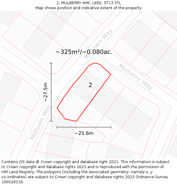 2, MULBERRY WAY, LEEK, ST13 5TL: Plot and title map