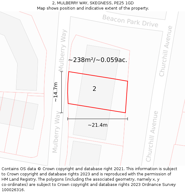 2, MULBERRY WAY, SKEGNESS, PE25 1GD: Plot and title map