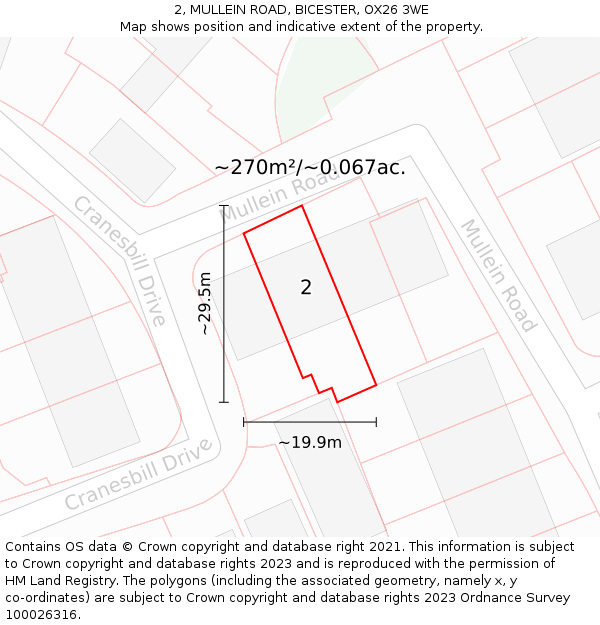 2, MULLEIN ROAD, BICESTER, OX26 3WE: Plot and title map