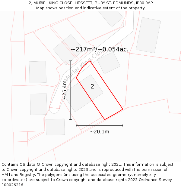 2, MURIEL KING CLOSE, HESSETT, BURY ST. EDMUNDS, IP30 9AP: Plot and title map