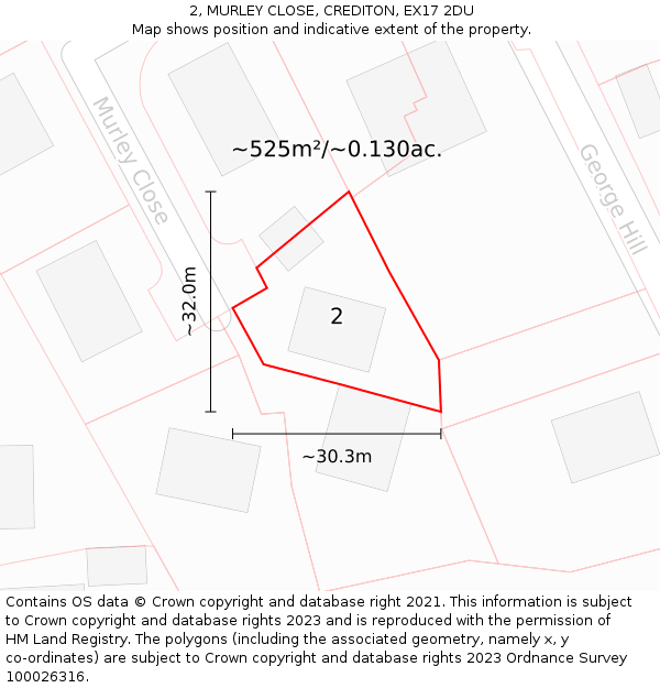 2, MURLEY CLOSE, CREDITON, EX17 2DU: Plot and title map
