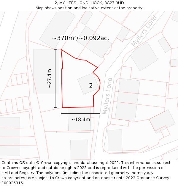 2, MYLLERS LOND, HOOK, RG27 9UD: Plot and title map