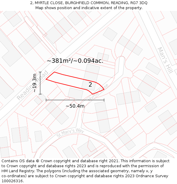 2, MYRTLE CLOSE, BURGHFIELD COMMON, READING, RG7 3DQ: Plot and title map
