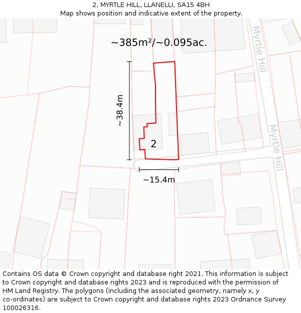 2, MYRTLE HILL, LLANELLI, SA15 4BH: Plot and title map